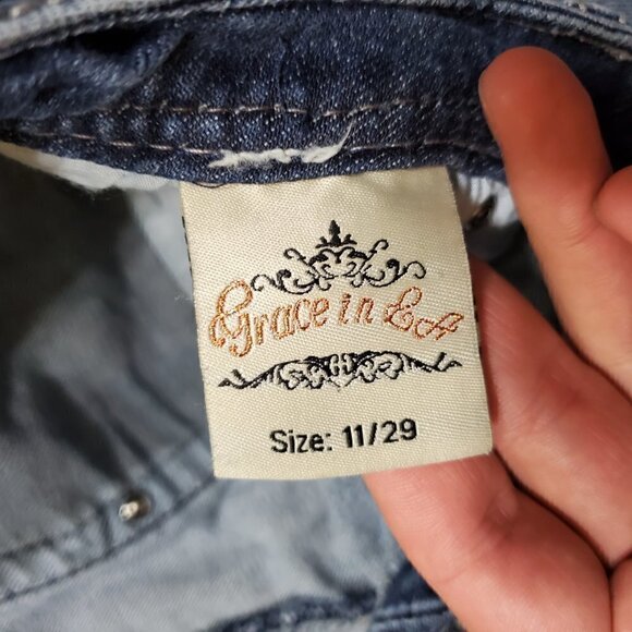 Grace In LA Womens Bootcut Jeans Blue Denim Embellished Pockets Size 11/29 - Picture 4 of 13
